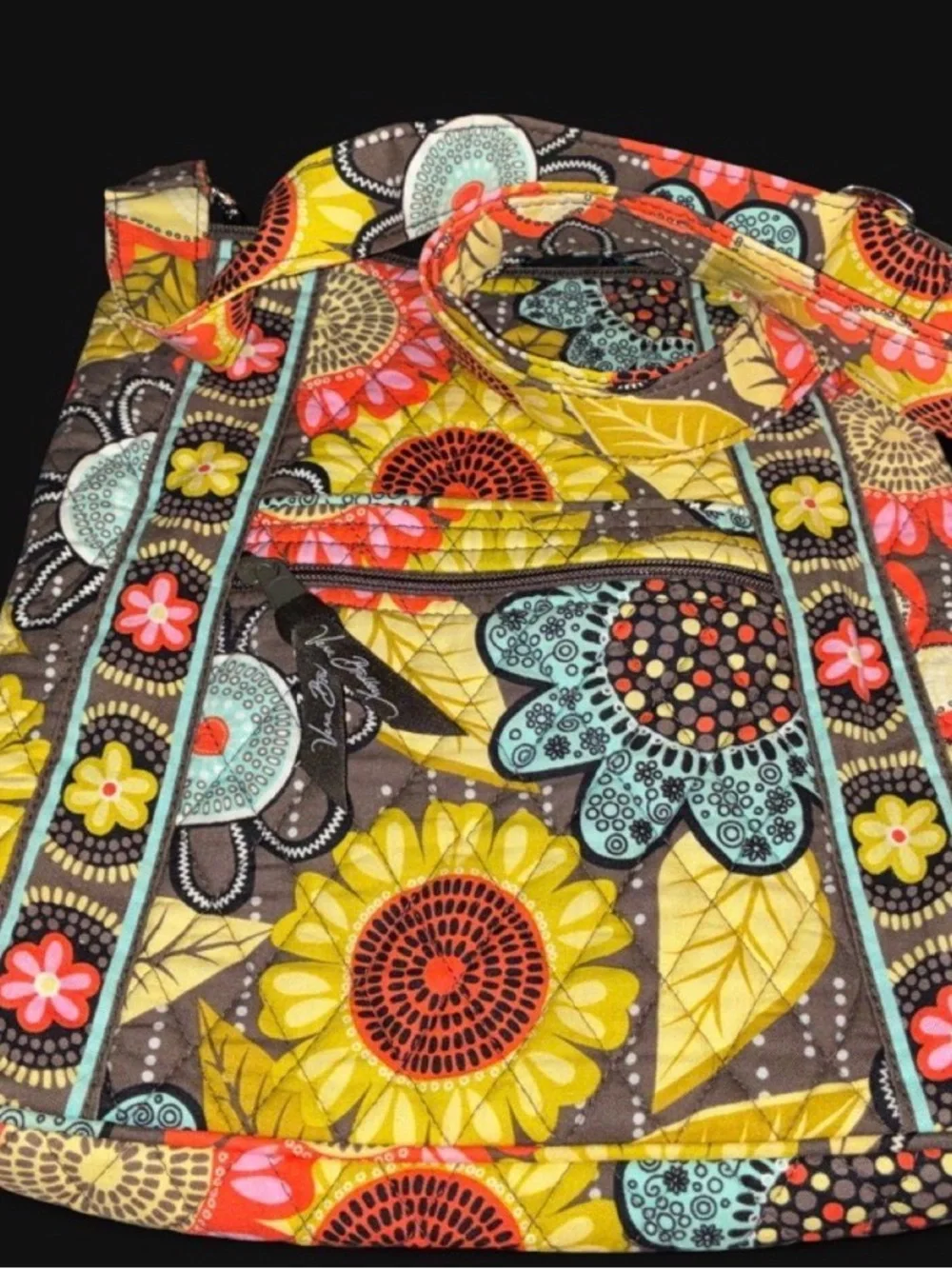 Vera Bradley Quilted Bag with Teal Floral Pattern on Brown